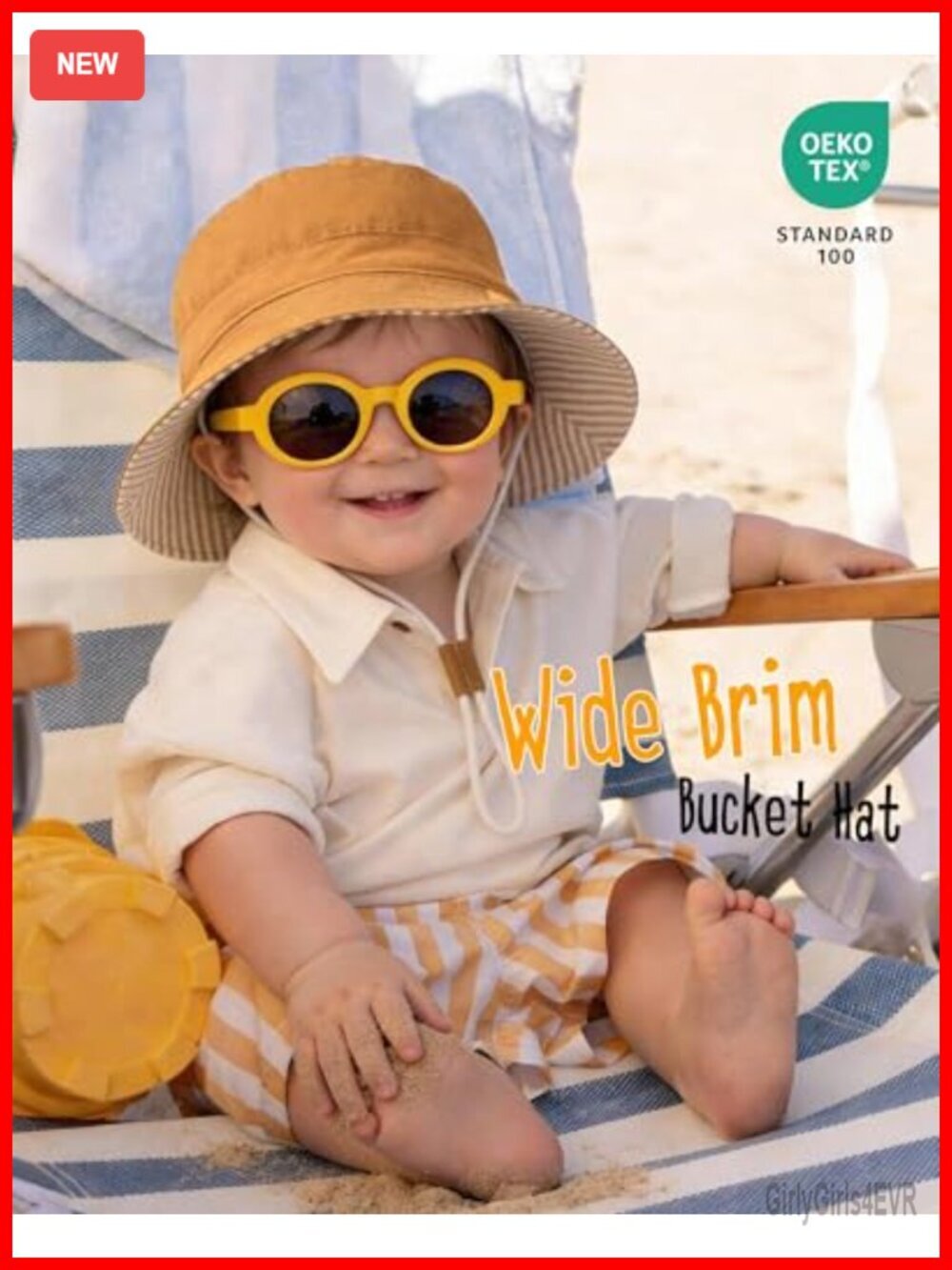 Kids UPF 50+ Cotton Bucket Sun Hat Adjustable Lightweight Beach Hat - Picture 2 of 6